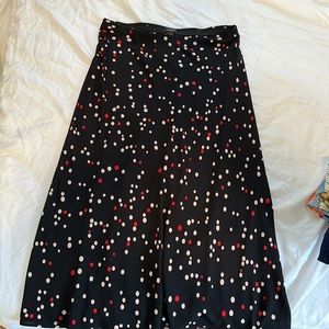 Halogen black and pink polka dot a line midi skirt